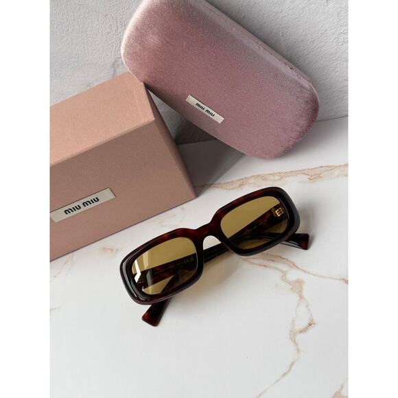 NEW Miu Miu MU B13S Brown Yellow Rectangular Sunglasses main image 2